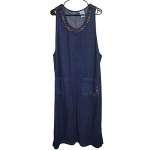 Erika & Co. Blue Denim Cotton Floral Embroidered Tank Dress, Size M